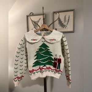 VTG 80’s Christmas Tree Sweater with Peter Pan Collar Size Large 🎄